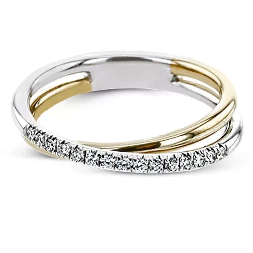 New Women’s Two Tone Round Cut 2 Line Cross Diamond Ring - Picture 2 of 3